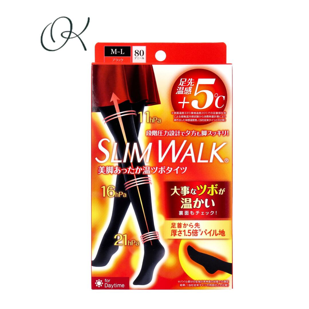 【選べる個数】スリムウォーク 美脚あったか温ツボタイツ 80デニール ブラック M-Lサイズ 段階圧力 吸..