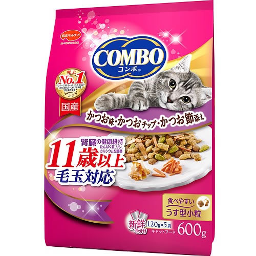 コンボ キャット 毛玉対応 11歳以上かつお味 かつおチップ かつお節添え 600g【コンボ COMBO 猫用フード キャットフード ドライフード 11歳以上の高齢猫用フード シニア猫用フード】