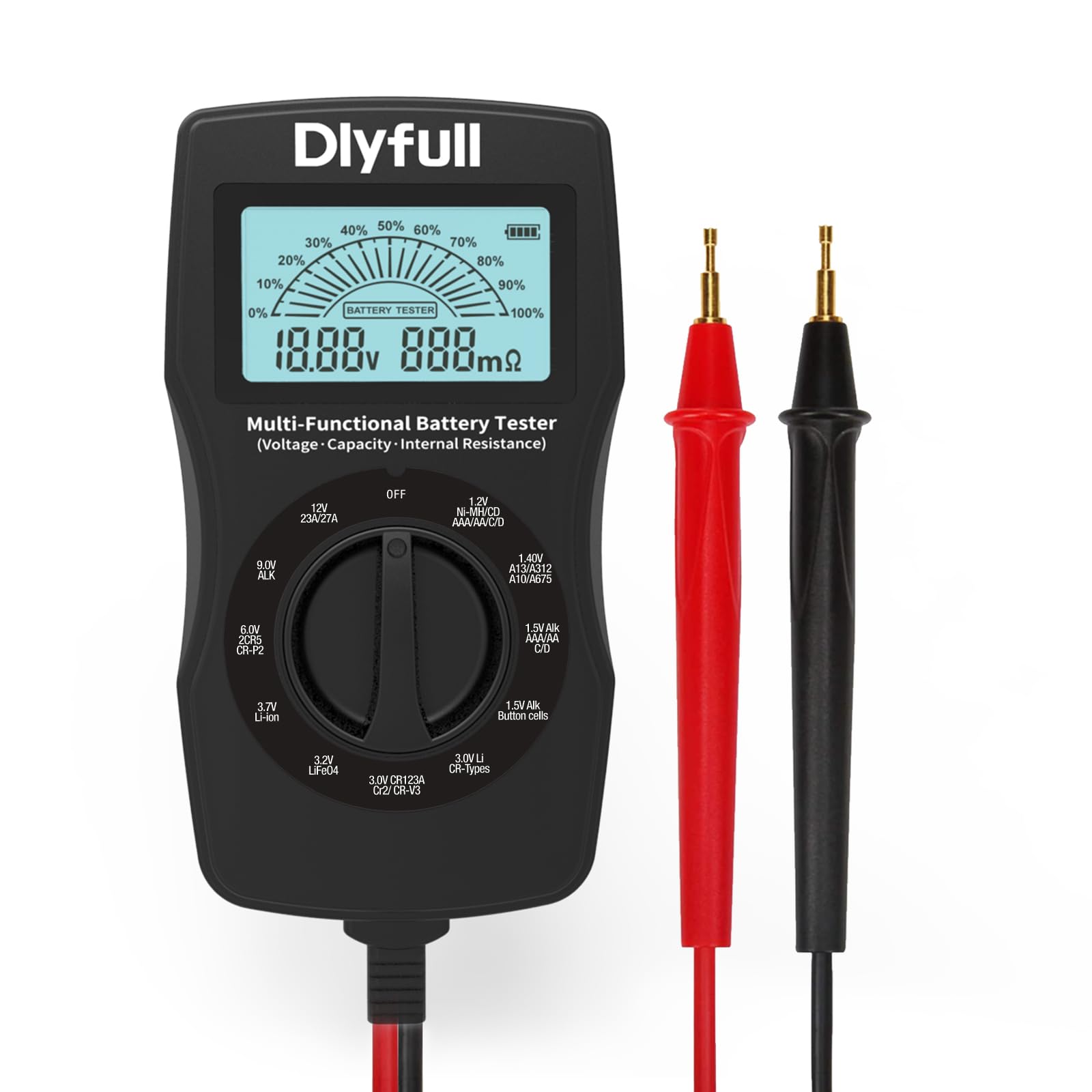 【対応電池】家庭用乾電池と充電式電池の検出をサポートします。1.5Vテストできますアルカリ乾電池、1.2V充電式ニッケル水素電池 単1, 単2, 単3, 単4, 単5, 9V 形 ；3.7V リチウムイオン電池、3.2V LiFePO4リチウム電池 10440 18650 16340 26650 32650な;1.5V/3Vボタンコイン電池 LR43(AG12), LR44(AG13) ，CR2032, CR2025. CR2450 など; 1.45V空気電池 A10, A13, A312, A675, 3V CR123A,CR2, 6V CR-P2, 2CR5, 12V 23A/27A電池など。【LCDディスプレイ &amp; 多機能】Dlyfull B3 電池チェッカー、バッテリーの残量、電圧、内部抵抗を検出し、LCD画面にパラメーターを明確に表示します。子供のおもちゃ、懐中電灯、リモコン、カメラ、補聴器、その他の機器のバッテリーを検出できます。これにより、バッテリーを交換する必要があるのか??、再充電する必要があるのか??を簡単に判断できます。【使いやすさ】：電池の種類を確認後、電池の種類の正しい位置にスイッチを回してください。 次に、バッテリーテスターの赤いリードプローブがバッテリーの正極に接触し、黒いニードルプローブが負極に接触します。 次に、数秒待って、バッテリーの3つのパラメーター（電圧、抵抗、残り容量のパーセンテージ）を測定します。【セルフチェック機能】：テスター自身が動作するために1.5V 単4電池を2本挿入する必要があります（電池はパッケージに含まれています）。 LCDディスプレイの右上隅にあるバッテリーセルフテスト記号がバッテリー残量が少ないことを示している場合は、AAAバッテリーを交換してください。【何が手に入るのか】Dlyfull B3 電池チェッカー、2個の1.5V AAAバッテリー（プリインストール）、ユーザーマニュアル、安心の18か月保証、手間のかからないカスタマーサービス、生涯技術サポート。【対応電池】家庭用乾電池と充電式電池の検出をサポートします。1.5Vテストできますアルカリ乾電池、1.2V充電式ニッケル水素電池 単1, 単2, 単3, 単4, 単5, 9V 形 ；3.7V リチウムイオン電池、3.2V LiFePO4リチウム電池 10440 18650 16340 26650 32650な;1.5V/3Vボタンコイン電池 LR43(AG12), LR44(AG13) ，CR2032, CR2025. CR2450 など; 1.45V空気電池 A10, A13, A312, A675, 3V CR123A,CR2, 6V CR-P2, 2CR5, 12V 23A/27A電池など。【LCDディスプレイ &amp; 多機能】Dlyfull B3 電池チェッカー、バッテリーの残量、電圧、内部抵抗を検出し、LCD画面にパラメーターを明確に表示します。子供のおもちゃ、懐中電灯、リモコン、カメラ、補聴器、その他の機器のバッテリーを検出できます。これにより、バッテリーを交換する必要があるのか??、再充電する必要があるのか??を簡単に判断できます。【使いやすさ】：電池の種類を確認後、電池の種類の正しい位置にスイッチを回してください。 次に、バッテリーテスターの赤いリードプローブがバッテリーの正極に接触し、黒いニードルプローブが負極に接触します。 次に、数秒待って、バッテリーの3つのパラメーター（電圧、抵抗、残り容量のパーセンテージ）を測定します。【セルフチェック機能】：テスター自身が動作するために1.5V 単4電池を2本挿入する必要があります（電池はパッケージに含まれています）。 LCDディスプレイの右上隅にあるバッテリーセルフテスト記号がバッテリー残量が少ないことを示している場合は、AAAバッテリーを交換してください。【何が手に入るのか】Dlyfull B3 電池チェッカー、2個の1.5V AAAバッテリー（プリインストール）、ユーザーマニュアル、安心の18か月保証、手間のかからないカスタマーサービス、生涯技術サポート。