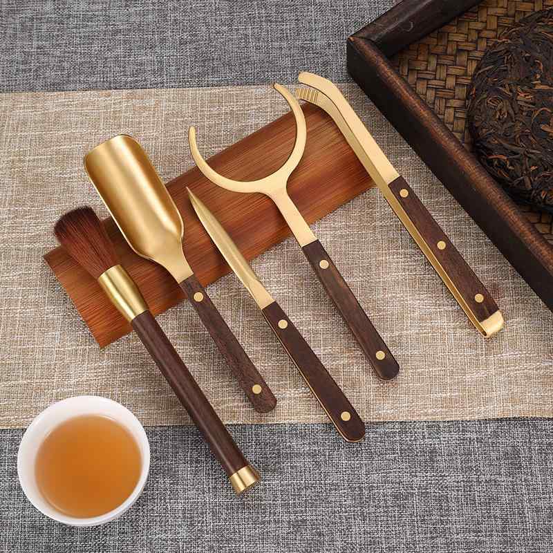 茶道具 真鍮 高級感 天然木 黒檀 花梨製 おしゃれ 茶道六君子 セット 茶挟み 茶匙 ...