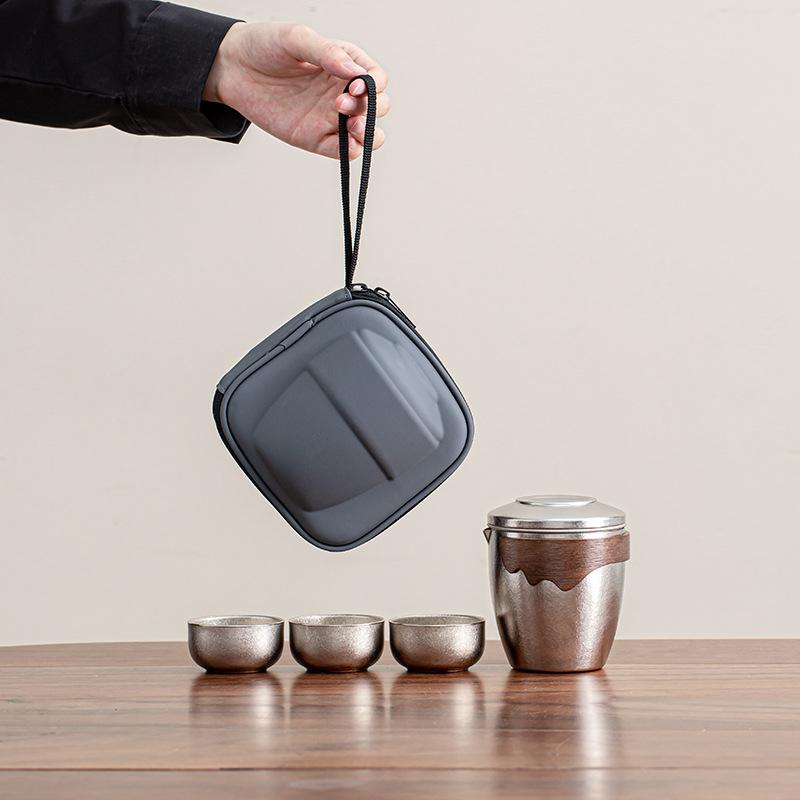 茶器 純チタン製 アウトドア 旅行 レジャー キャンプ用 ティーセット ポータブル フィルター内蔵 注ぎ口付き 急須 マグカップ ビジネス オフィス 出張 ギフト 贈答品