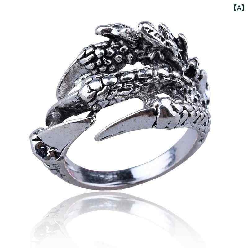 OKTの指輪 メンズ ユニセックス 欧米風 ヴィンテージ スカル ドラゴンクロー 悪魔の爪 迫力 個性的 メタル リング オープンリング 電気メッキ加工 アシンメトリー パンク ゴシック ストリートファッション カジュアル｜アングル2