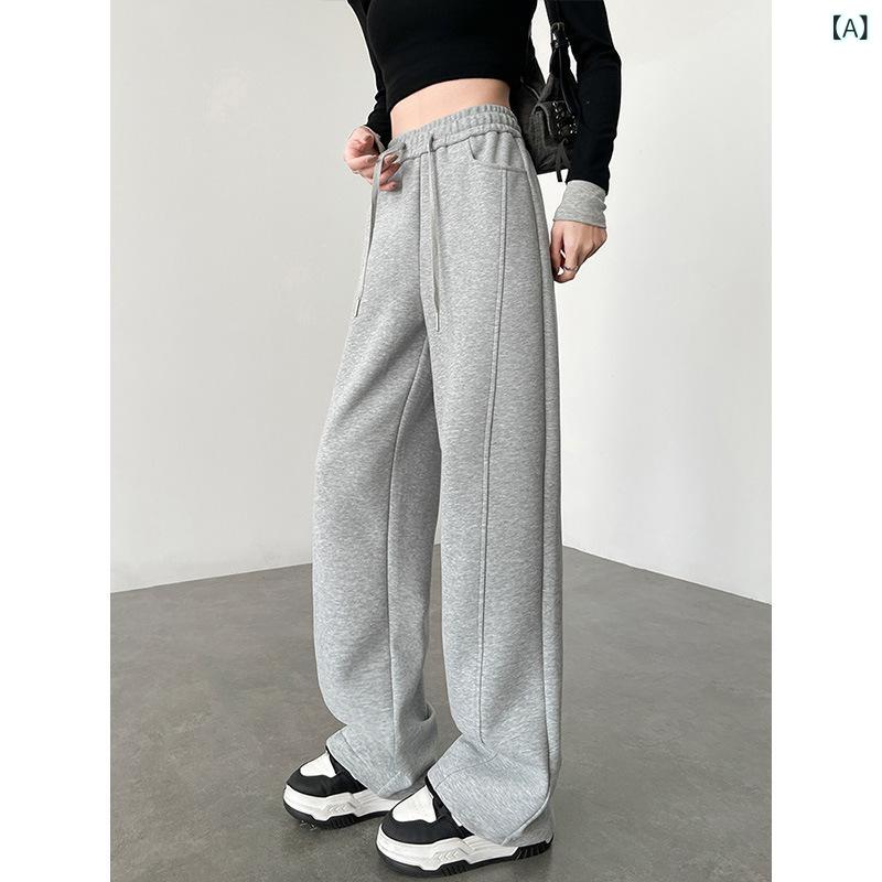 OKTのパンツ レディース 春夏 花柄 グレー 運動パンツ 高腰 ゆったり ワイドレッグ ナイフプリーツ ベーシック コットン 混紡 ストレッチ 吸湿速乾 軽量 通勤 普段使い 部屋着 柔らかい 落ち感 ストレート シルエット｜アングル2