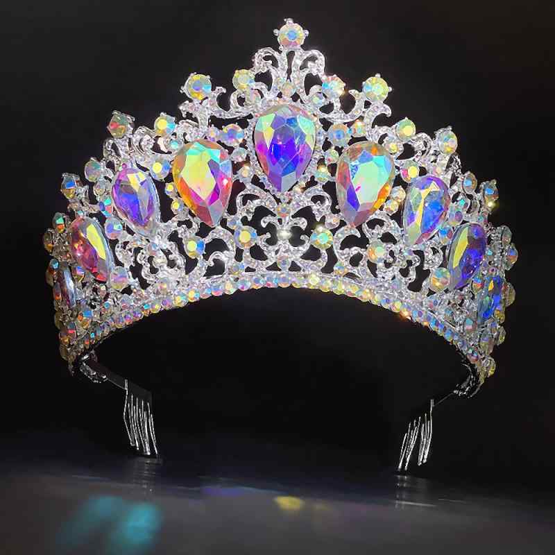 ヘッドドレス パーティー 誕生日 大型クラウンティアラ クリスタル マルチカラー シルバー ゴールド バロック 欧風 華やか 豪華