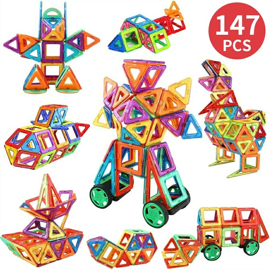 プレゼント 贈り物 クリスマス 6歳 3歳 誕生日 147PCS マグネットおもちゃ 知育 ギフト おもちゃ 収納ケース付き ブロックおも