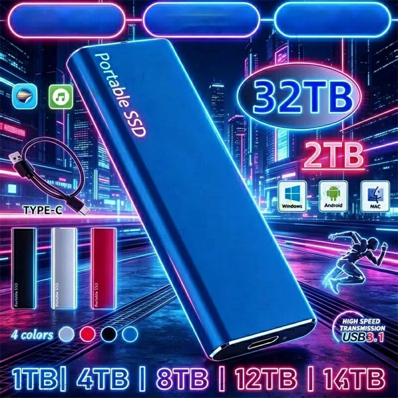 1TB 外付 ポータブルSSD 外付けハードディス USB-A/USB-C両対応 500GB 超薄型ポー...