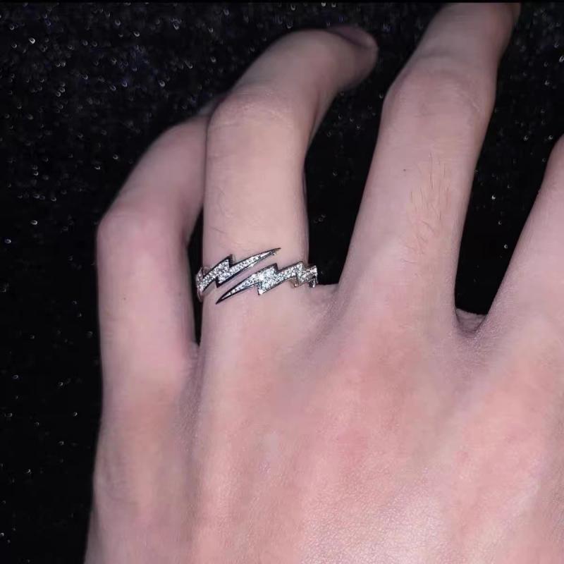 戒指 - 合金素材 ニッチスタイル 開口リング 精緻デザイン 百搭アクセサリー 通勤用 雷電モチーフ 電気メッキ加工 個性的