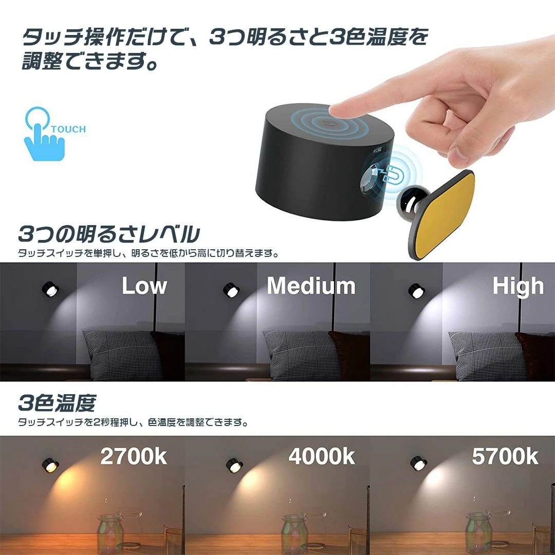 ライト LEDライト 壁掛け 充電式 小型 USB ブラケットライト スポットライト 壁ラ...