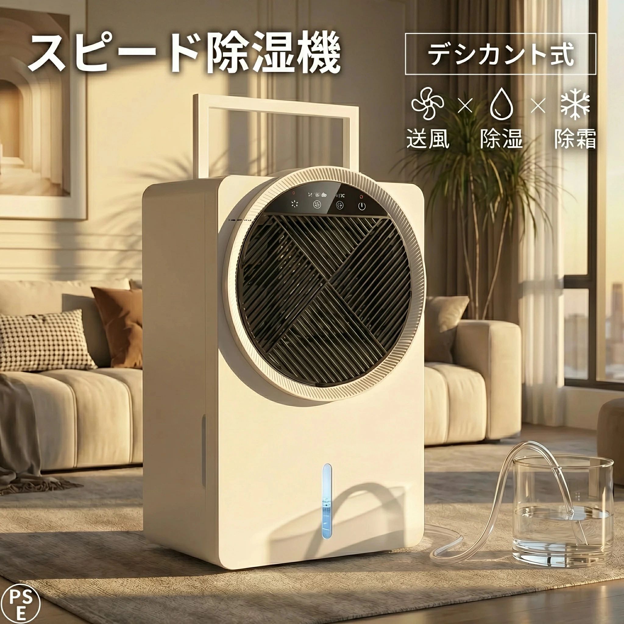 商品情報目で見える除湿パワー特許取得 デシカント式回転除湿機、業界トップクラスの1日8L除湿能力実現、? 500mlペットボトル16本分 | ? 浴室の湯気6回分 | ? 梅雨の押し入れ湿気1日分。梅雨時でも「布団がふかふか」「タンスの服がサラッ」 手入れ要らずの除湿習慣、今日から始めませんか？年間を通じて安定除湿従来の除湿機によくある「冬場の性能低下」に悩まされることはありません。当製品デシカント式除湿機は独自のゼオライト吸着技術を採用し、温度変化に影響されない安定した除湿性能を実現しました。コンプレッサー式除湿機：10℃以下で急激に効率低下、ペルチェ式除湿機：低温時に結露発生リスク→ 当製品は-15℃〜55℃の広範囲で安定稼働、冬の隠れ湿気に強力アプローチ。コンパクト設計＆省スペース多くのユーザー様から『除湿機が大型化すると移動が不便で操作も難しい』という声を頂きました。この課題を解決するため、当社の除湿機は一体型コンパクト設計を採用。製品サイズ26×18.5×40.5cm（幅×奥行×高さ）で、リビング・寝室・キッチン・浴室など、室内のほとんどの場所にスムーズに設置可能です。自立安定設計で狭いの隅でも倒れにくい。超静音設計・2つの除湿モード本除湿機は2つの除湿モードを搭載。昼間は『強力モード』で梅雨時期の室内の高湿度問題を解決し、衣類乾燥除湿機｜部屋干しの洗濯物を6時間で完全乾燥！夜間は『睡眠モード』に切り替えて超静音運転（約30dB）を実現。図書館の環境音（約45dB）よりも低い騒音レベルで、安らかな睡眠をサポートします。2.5L大容量タンク搭載｜満水自動停止＆漏水防止機能除湿機の2.5L大容量タンクを採用し、水捨ての手間を最小限に抑えます。正面の透明水位窓で貯水量を一目瞭然、水位ラインが蓄積状況をリアルタイム表示。満水時は赤ランプ点灯と同時に運転自動停止。付属の排水ホースで直接排水可能、タンクを外さず連続運転も対応信頼できる1年安心保証＆使用上のご注意本製品はご購入日から1年間の品質保証が付いております。万が一商品は不具合や破損等ございましたら、弊社までご連絡頂きますようお願い致します。購入履歴→購入商品→販売者→質問するからご連絡くださいませ。?●取扱説明書に記載している注意事項をよくお読みになりご使用。コンプレッサー式除湿機、移動後は内部の冷媒が安定するまで数時間は電源を入れないでください。落ち着かないうちに運転をすると運転できなかったりと故障の原因となります。??梅雨の必需品！除湿機の上手に使うコツ/?洗濯物を干す部屋のドアや扉は閉める。?除湿機は近づけ、風は「下」からあてるのがベスト！?一定の間隔をあけて干す、乾燥スピードアップにつながります。?部屋全体を均一に除湿したいとき、寝室やリビングなどに除湿機を設置して部屋全体を均一に除湿したい場合は、中央に置くと効率的です。