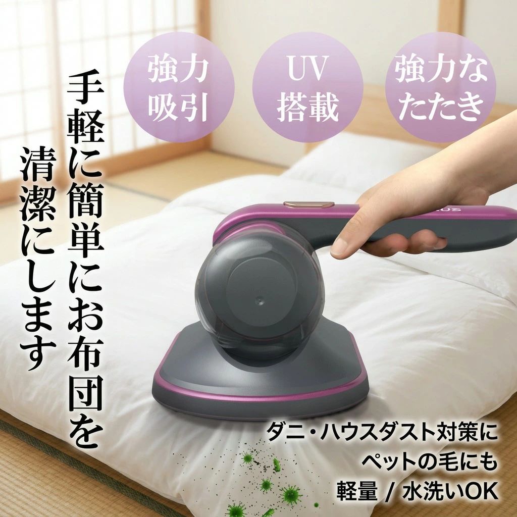 【超吸引UV搭載】布団クリーナー ふとん クリーナー 掃除機 サイクロン式 軽量 水洗い ダニ除去 ペットの毛 布団掃除機 カーペットクリーナー ポイント消化 プレゼント ギフト 人気 おすすめ 新生活 母の日 父の日 誕生日