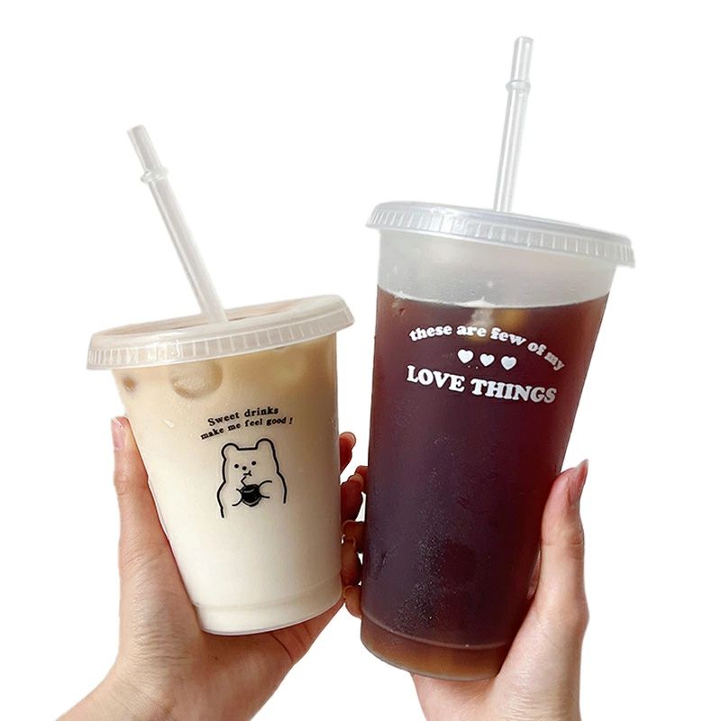 / コーヒー 蓋とストロー付き / 再利用可能 携帯用 ジュース ミルクティー用