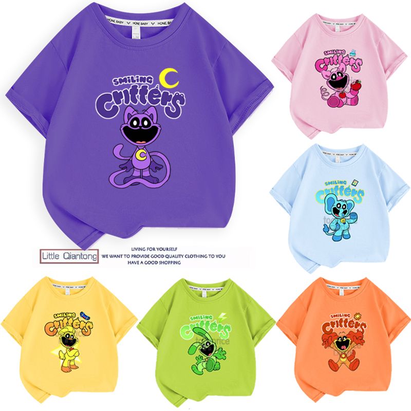 新型のスタイリッシュで快適な子供服 韓国版 子供用 夏服 半袖 Tシャツ Poppy Playtime KIDS 男の子 女の子 上着 綿 吸汗 通気 丸首 祝日プレゼント おもちゃ ハギーワギー クリスマス 柔らかい 怖くて面白い ホ SmilingCritters