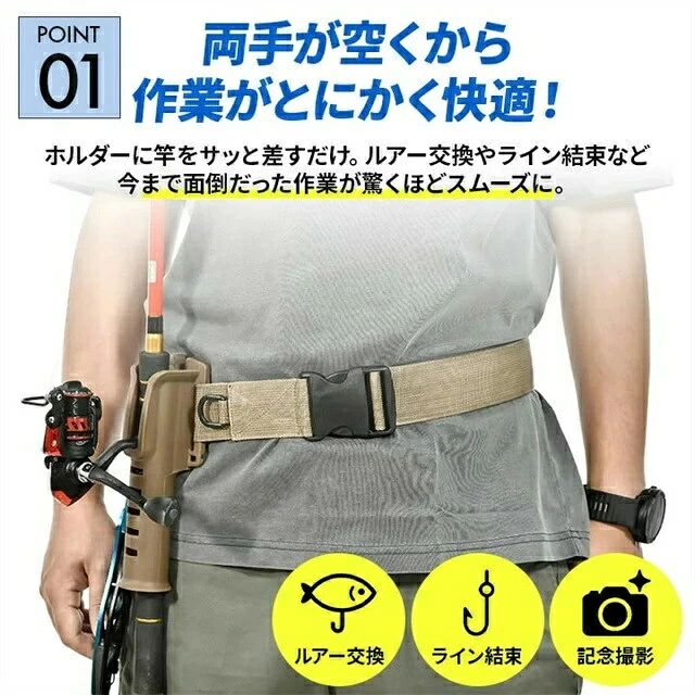 OKTの釣り用 軽量 収納便利 装着型 腰巻きタイプ ロッドホルダー 竿ホルダー 両手が空く コンパクト 川釣り ベルト フィッシングベル｜アングル2
