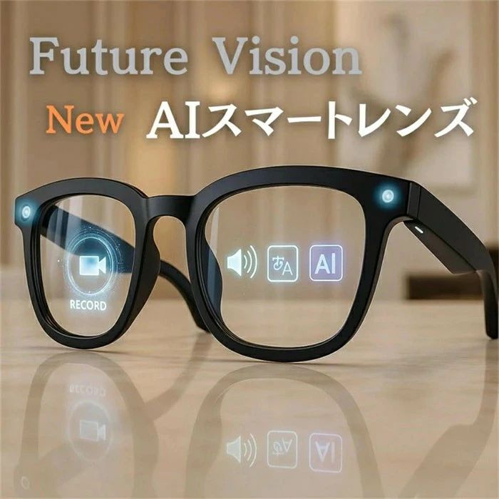 【商品説明】 すべてがひとつに。次世代スマートグラス 「New AIスマートレンズ」は、テクノロジーとデザインが融合した次世代のスマートグラスです。視覚体験を新しい次元へと導き、あなたの世界を拡張します。日常のあらゆるシーンで、スマートメガネとしてだけでなく、サングラス型イヤホンやオーディオグラスとしても機能。まるで未来を見据えるようなデザインで、ARグラスとしての可能性も広がります。 そのまま、リアルに。進化した視覚体験 8メガピクセルで「見ている瞬間」をリアルに記録。EIS防振アルゴリズムにより、動きの中でも映像がぶれることなく滑らかです。補正で目に優しく、長時間使用でも疲れにくい視界を実現。スマートグラスでありながら、高精細レンズ（MTF > 0.88）で微細な陰影まで再現。SNS投稿やライブ配信もスムーズに行えます。 音とことばの壁を越える。スマートな日常へ。 Bluetooth メガネとして、高音質なサウンドを耳元に届けます。ノイズリダクション機能により、クリアな通話が可能。さらに、リアルタイム翻訳機能を搭載し、声を自動で翻訳して目元に表示。旅もビジネスもシームレスに。メガネ型イヤホンとして音楽や通話を楽しみながら、スマートグラス iPhone対応でどこでも接続が途切れません。 装着感とデザインバリエーション わずか38gの軽量設計で、長時間の装着も快適です。MサイズとLサイズの2種類を展開し、男女問わずフィット。クリアレンズは調光機能付きで、紫外線量に応じて濃度が変化。また、サングラス イヤホンとしても使える高透過率レンズモデルも選択可能。オーディオサングラスとして、日常からアウトドアまで幅広く活用できます。 AI連携とバッテリー性能 内蔵AIが音声で全てをコントロール。質問に答えたり、天気を教えたり、あなたのパーソナルアシスタントとして機能します。大容量リチウムバッテリーとAI電力制御により、省エネかつ長時間駆動を実現。スマートグラス 骨伝導モデルも検討可能で、ワイヤレスのメガネいやほんとしても優れた性能を発揮。一日中、あなたの行動をサポートします。 【注意事項】 ※初期不良の場合は到着後3営業日以内にご連絡ください。 ※モニターの違いにより、実際の商品の色が画像と異なる場合があります。 ※手動測定とは異なるため、わずかな寸法の違いを許容してください。 ※運送事故により箱が潰れる可能性がございます。 ※更新のタイミングによっては実在庫に相違が出る場合がございます。万が一在庫切れや入荷待ちとなる場合は別途メールにてご連絡いたします。 ※お問い合わせとメールを承りますので、質問や苦情を相談して有効に解決しましょう。勝手に悪いレビューをしないでお願い致します。 ※取り扱い上のご注意をよくお読みの上ご使用下さい。 【品質保証】 ◎※販売している商品は全て新品未使用です、倉庫から出荷前に検品必要ですので、箱を開封する場合もございます、予めご了承くださいませ。 ※製造時期によりデザインや仕様に若干の変更がある場合がございます。予めご了承ください。 ※本機を利用したことによる、直接もしくは間接的に生じた損害、破損について当店は一切の責任を負いません。 ※パッケージや衣装箱が予告無く変更になる場合がございます。 【※【下記の場合も返品・交換をお受けできません】 ・ ご使用済・洗濯済場合 ・ お客様の元できずまたは破損・汚損が生じている場合 ・ 商品ににおいが付着している場合 ・ 過度な返品・交換を繰り返している場合 ・ 転売目的であると弊社が判断した場合 　 （弊社が転売目的と判断した場合を含みます） ●色味が異なる・臭いなどの理由の交換・返金はお受けできません。ご了承くださいませ。 ※取り扱い上のご注意をよくお読みの上ご使用下さい。