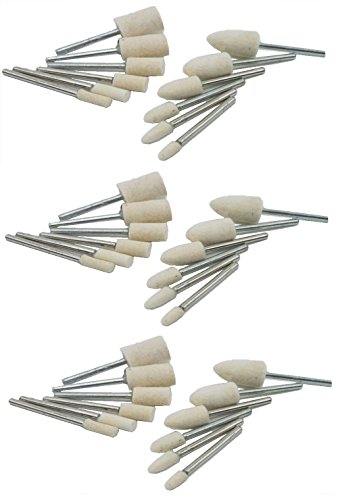 羊毛フェルトバフ 3mm軸 鏡面研磨や金属磨き仕上げ 円筒 砲弾型36本セット