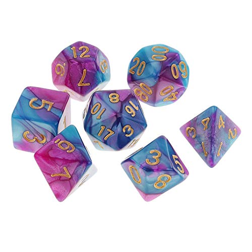 Yourandoll 7個 多面体のダイス サイコロ 2色 16mm D20 D12 D10 D8 D6 D4 Dungeons and Dragons DND TRPG MTGなどテーブルゲーム用 パープルブルー