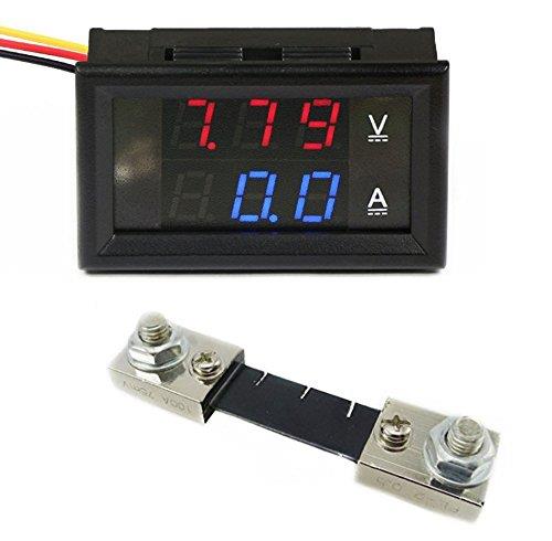EasyWordMall 3線 2 in 1 （赤/青）デジタル電圧計電流計 赤青 DC 4.5-30V/100A シャント 抵抗 (分流器) 付き