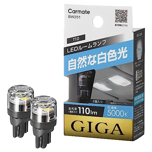 カーメイト 車用 LED ルームランプ GIGA 自然な白色光 T10 5000K 110lm 2個入り BW251