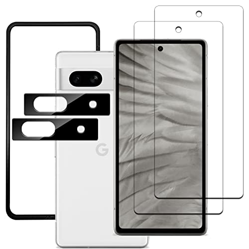 【4枚セット】Google Pixel 7A 用の ガラスフィルム（2枚入り）＋カメラフィルム（2枚入り） ＋【ガイド枠付き】フィルム 保護フィルム 強化ガラス 硬度9H/貼り付け簡単/飛散防止/気泡防止/指紋防止 Pixel 7A 用の