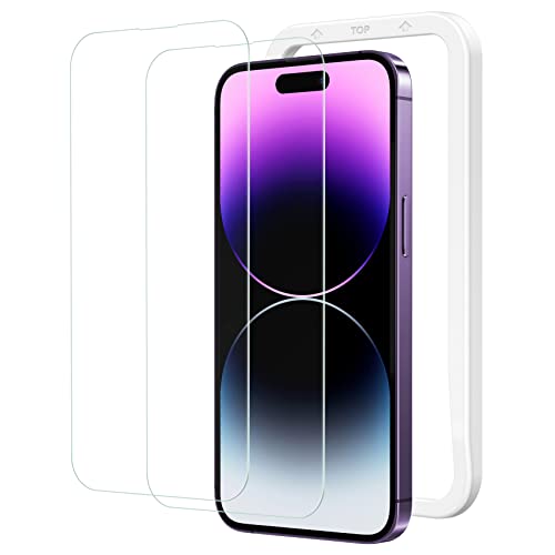 NIMASO ガラスフィルム iPhone 14 Pro 用 保護フィルム 強化ガラス 液晶画面保護 ガイド枠付き 2枚セット NSP22H517