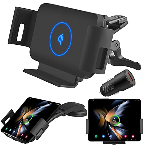 DearHot 15W Qiワイヤレスカーチャージャーマウントホルダー Samsung Galaxy Z Fold4 Fold3 Z Fold2 Fold S22 Ultra Google Pixel 6 Pro iPhone 14 Pro Max 4.3インチ-6.9インチの電話に対応 オートクランプ 高速カーチャージャー