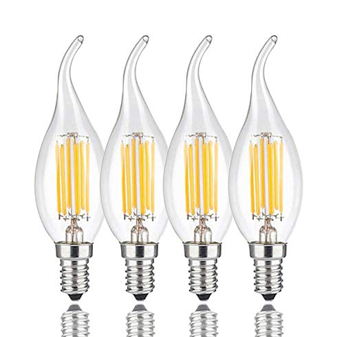 KY LEE LED電球 E12口金 C35 曲がりくねったチップ フィラメントキャンドル電球 2700K電球色 6W 非調光 小型電球 白熱電球60W形相当 600lm E12 led シャンデリア 4個入り