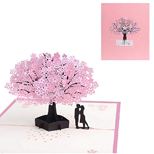 メッセージカード 結婚祝い OKUSU-JP 桜のグリーティングカード 3D立体 記念日カード ポップアップ誕生日カード バレンタインデー カップルと桜の木 結婚祝い 感謝状 可愛い手紙 プレゼント 封筒付き