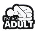 I'm AN ADULT 私は大人です ピンバッジ バタフライクラッチ バッジ ラペルピン ブローチ スーツ 可愛い 胸元 面白 グッズ 雑貨 R0209