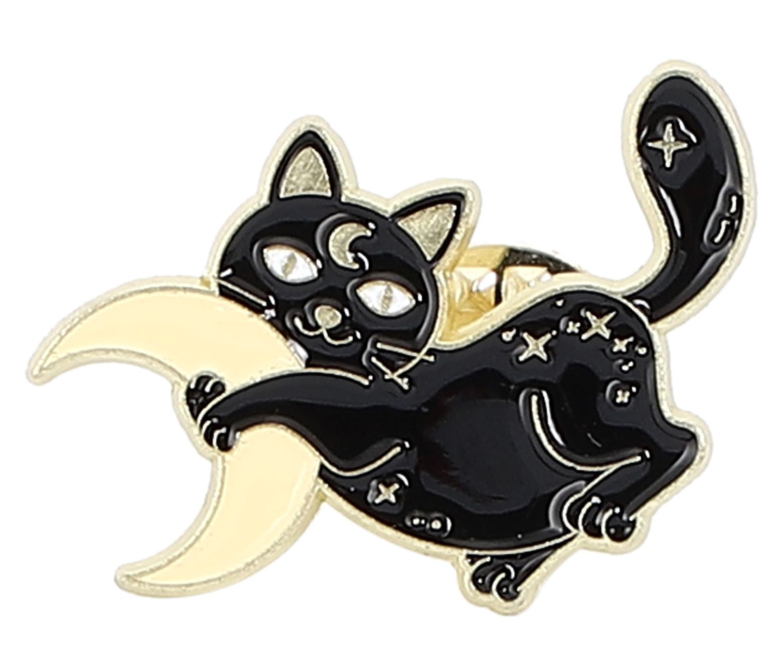 ピンバッジ 月と黒猫 バッジ ピンズ ゴールド仕上げ おしゃれ メンズ レディース ラペルピン バタフライクラッチ ギフト 記念品 R0438