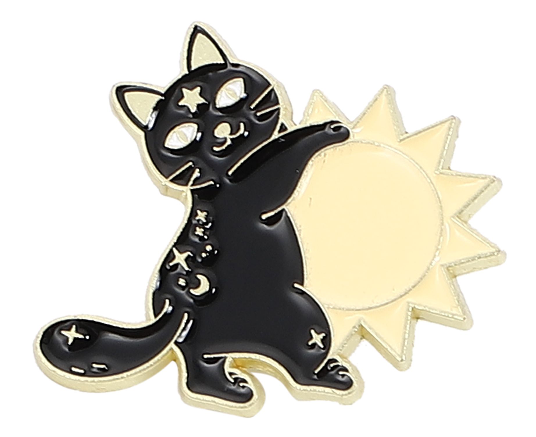 ピンバッジ 太陽と黒猫 バッジ ピンズ ゴールド仕上げ おしゃれ メンズ レディース ラペルピン バタフライクラッチ ギフト 記念品 R0439