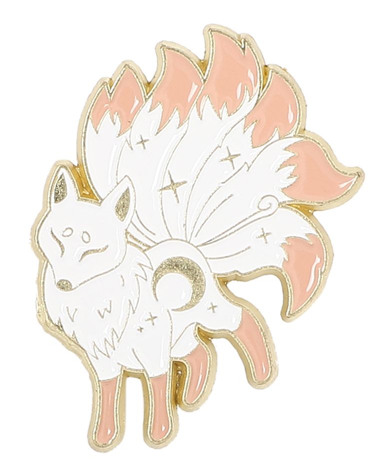 ピンバッジ キツネ 九尾 バッジ ラペルピン ピンズ 金色エナメル 神秘モチーフ 月と星 メンズ アクセサリー プレゼント ギフト 狐 R0469