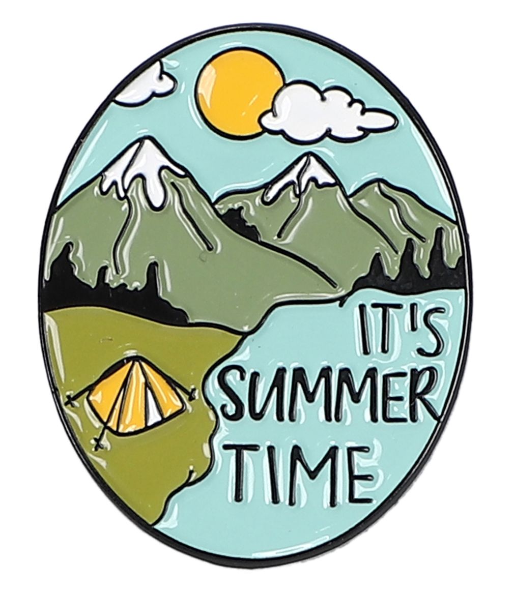 IT'S SUMMER TIME ピンバッジ キャンプ バッジ 山 テント アウトドア ピンズ ラペルピン 夏モチーフ アクセサリー おしゃれ メンズ レディー...