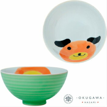 【おはなし】飯碗 いぬ(緑)/ねこ(黄)/うさぎ(青) 波佐見焼 子供食器 動物 手描き 下絵付 安心安全 食洗..