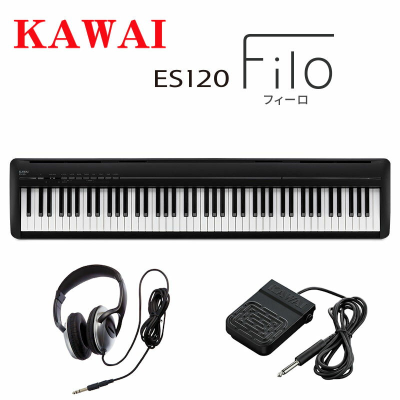 KAWAI ES120 Filo カワイ 電子ピアノ 88鍵盤 TOUCH まるでグランドピアノの弾き応え、 細部までタッチ感にこだわりました フィーロには、グランドピアノのタッチ感を求めて、鍵盤の素材や質量、触り心地、弾き心地など細部まで追求した、レスポンシブ・ ハンマー・アクション・スタンダード鍵盤（RHS鍵盤）を搭載。ポータブル電子ピアノでありながら、高い演奏性能を実現しました。 レスポンシブ・ハンマー・ アクション・スタンダード鍵盤 レスポンシブ・ハンマー・アクション・スタンダード鍵盤（RHS鍵盤）は、本格的な鍵盤タッチでありながら、ポータブル電子ピアノに最適化した、軽量でコンパクトな鍵盤機構です。 操作性に優れ、細かな連打や軽やかなトリルが必要な場面でも、いかんなくその性能を発揮します。 SOUND あの感動がよみがえるフルコンサート グランドピアノ「SK-EX」のピアノ音 フィーロに搭載しているピアノ音は、数多くの国際ピアノコンクールで活躍する、フルコンサートグランドピアノ「SK-EX」のピアノ音です。 華やかで芳醇、色彩豊かなその音色は、世界中のピアニストやホール、劇場から高い評価をいただいております。世界レベルの舞台を経験し、 ピアノを知り尽くした技術者によって、一音一音丁寧にサンプリングされた「SK-EX」のピアノ音を、どうぞ存分にお楽しみください。 HI 88鍵ステレオサンプリングピアノ音源 フルコンサートグランドピアノ「SK-EX」の88鍵すべてを、タッチの強さ弱さに分けて、一音一音丁寧にステレオサンプリングした、当社独自のハーモニック・イメージング・テクノロジーによる音源（HI音源）を搭載。力強いフォルテッシモから繊細なピアニッシモまで、スムーズな音の推移を再現します。 上質で迫力ある響きを放つ スピーカーシステム フィーロのスピーカーシステムには、軽量かつコンパクトで、高性能なフルレンジスピーカーを搭載。ピアノ音源の本質を余すところなく引き出し、包み込まれるような豊かなピアノサウンドを実現しました。 DESIGN スタイリッシュでスマートなボディ、 選べる3色のカラーバリエーション フィーロの魅力のひとつは、一本のピアノ弦から着想を得たスタイリッシュでスマートなデザイン。イタリア語で弦を意味する「フィーロ」と 名付けられたこのモデルは、どんなお部屋にもぴったりマッチするその美しい外観と、 ライトグレー、ホワイト、ブラックの選べる3色のカラー バリエーションが特徴です。また持ち運びにも優れているので、好きな時に好きな場所で、演奏をお楽しみいただけます。 デザイン性とコントロール性の 両立を目指した操作ボタン フィーロは操作ボタンにもこだわりました。一本のピアノ弦から着想を得た洗練されたデザイン性と、直感的な操作が可能な高いコントロール性を両立。内蔵されたさまざまな機能に最短距離でアクセスし、余すことなくお楽しみいただけます。 LIVE! ライブシーンでも大活躍、 アーティストも必携のこの1台 軽量・コンパクトなボディから、運搬性にも優れるフィーロは、ライブシーンでも大活躍する1台です。 アーティストの方をはじめ、軽音楽やバンド愛好家の皆さまからも大きな支持をいただいております。 軽量、そして驚くほどスマート 本体重量は電子ピアノの中でもっとも軽いクラスに位置する12.5kg。お部屋からリビングに持ち込んだり、あるいは自宅からライブ会場まで持ち出したりと、条件に応じたさまざまなシチュエーションで演奏することが可能です。 ミキサーやPAに直接接続可能な L/R独立の出力端子 ミキサーやPAに直接接続可能な、L/R独立した出力端子を装備。ライブハウスやカフェ、サロンなど、外部の環境で演奏したいミュージシャンにも最適です。 SIZE 奥行29cm、高さ15cmの コンパクトボディ フィーロ本体の大きさは奥行29cm、高さ15cmと電子ピアノの中でも最もコンパクトなもののひとつです。狭小スペースや、デスク、カウンター上にも設置することが可能なため、ご自宅のあらゆる場所で演奏を楽しむことができます。 FUNCTION Bluetooth Audioで、 オーディオとしても楽しむ ワイヤレスでスマートフォンやタブレットとの接続が可能なBluetooth機能を搭載。スマートフォンからお手持ちの楽曲を フィーロのスピーカーで再生することが可能です。クラシックやポップス、ジャズなどお好みの楽曲と合わせて電子ピアノを演奏いただけます。 コントロールアプリ PianoRemote フィーロは、コントロールアプリ「PianoRemote」で操作することも可能です。音色の選択やメトロノーム、ピアノ演奏の録音、アプリ収録曲の再生など、さまざまな機能を搭載。どなたにも直感的に使いやすいアプリです。 気分はまるで調律師 コンサートチューナー機能 コンサートチューナーは、調律師が行うようなピアノ音の調整ができる機能です。細やかで繊細な調整をすることで、自分好みのピアノ音をつくりだすことが可能です。調整可能な項目は、タッチカーブやボイシングなど多数。つくりあげたピアノ音を保存しておけば、いつでもお好みの音で演奏することが可能です。 製品仕様 ・鍵盤：88鍵 レスポンシブ・ハンマー・アクション・スタンダード ・ピアノ音源：HI 88鍵サンプリングピアノ音源 ・音色数：25音色 ・グランドピアノ音色：SK-EX / EX ・マルチサンプリング：◎ ・最大同時発音数：192音 ・エフェクト：1種 ・コンサートチューナー： タッチカーブ、ボイシング、レゾナンスレンダリング、ダンパーノイズ、 キーアクションノイズ、音律の設定、おまかせ設定 ・ペダル： ダンパー（ハーフペダル対応）/※ソフト/※ソステヌート ※別売オプションF-351使用の場合 ・メトロノーム/リズム： 拍子7種 / リズム100種 ・音色デモ曲：16曲 ・キートランスポーズ：◎ ・チューニング：◎ ・スタートアップセッティング：◎ ・ファクトリーリセット：◎ ・オートパワーオフ：◎ ・スペイシャル・ヘッドホン・サウンド：◎ ・デュアル/スプリット：◎ ・スピーカーEQ：◎ ・フェイバリット/レジストレーション：◎ ・Bluetooth設定機能：◎ ・MIDI設定機能：◎ ・対応アプリ：PianoRemote ・レコーダー：1パート×3ソング　約15，000音 ・スピーカー：12cm×2（フルレンジスピーカー） ・アンプ出力：20W（10W×2） ・ヘッドホン端子：ステレオ標準×2 ・USB to Host：◎ ・LINE（IN/OUT）：◎※OUTのみ ・消費電力：9W ・譜面台：固定式 ■サイズ ・幅（W）：130.5cm ・奥行き（D）：28.0cm ・高さ(H）：15.0cm ・重量：12.5Kg ・梱包サイズ/重量：W145.0×D37.0×H26.5cm/18.0kg ■付属品 ・取扱説明書 ・電源コード、電源アダプター（PS-129） ・譜面立て ・ダンパーペダル（F-1SP）