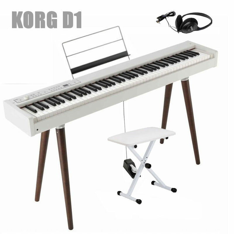 KORG D1 WH 専用木製スタンド ST-WL 椅子 ヘッドホン セット コルグ電子ピアノ スピーカーレス