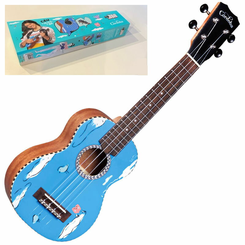 Cordoba BIA UKULELE ソプラノウクレレ 南米で放送されていたDisneyの実写ドラマBIAに登場するウクレレを忠実に再現した可愛くも本格的なソプラノウクレレ。 BIAに登場するウクレレを忠実に再現した可愛くも本格的なソプラノウクレレ。 ディズニーBIA×Cordoba BIA UKULELEは、ウクレレとの生活を始める一歩として最適です。オールマホガニー製でふくよかで豊かな音色を奏でるとともに、ソプラノサイズなのでどこにでも持ち運びが可能です。南米で放送されたディズニードラマ「BIA」に登場するベアトリス・ビア・ウルキザのウクレレ「Ceu」を再現したビビットで可愛いアートワークがトップに施されています。ヘリンボーン柄のロゼッタとタイブロック、そしてチェック柄のバインディングが、このウクレレに生命を吹き込みました。また、サテン仕上げ、シルバーのチューナー、ブラックのボタン、Aquilaの弦を使用しています。 ウクレレと暮らす 頑張らなくても続けられる 音量が小さく価格がお手頃なことに加え、手の小さい方やお子様でも弾きやすいウクレレ。 近年ではyoutubeやインターネット上に楽譜があり、奏法のレクチャーも受けられることから、大人でも「おうち時間」をきっかけに始められる方が増えています。 ギターと比べると押さえる弦も少なく難しいコードも限られているので、30分もあれば一曲弾けるようになります。 目で見て楽しめる 「ただいま〜」 と玄関を開けたら静かに出迎えてくれるウクレレ。 木の楽器ならではの温かみあるウクレレはインテリアとしても映えます。 小ささゆえに設置場所に困らず、いつでもそばに、目のつくところにおいておくことができることも魅力です。 お出かけの最適パートナー 一般的なウクレレはソプラノサイズと言って、全長が約54cmです。 ギターは種類によって様々ですが全長が1m前後、電子ピアノも88鍵のもはメーカー問わずかなり大きいため、いざ持ち運ぼうと思うと「せーのっ！」と気持ちを高ぶらせないといけません。 楽器としては小さくコンパクトなウクレレは、これまでと少し違った生活を送ることができます。 あなたにとって大切な人へ 贈り物としてもニーズがあるウクレレ。 誕生日はもちろん、還暦祝いや、遠方へ離れる方への贈り物などにも選ばれています。 生活の中で「奏でる」 絵画や彫刻などとは違う無形の芸術、特にクラシック音楽では再現芸術という言葉で表現される音楽。「奏でる」ことでしか体験することができないことがあります。 ・複数人で演奏する楽しさ ・子供と一緒に過ごすきっかけ ・自分を表現するということ　等 誰かと時間＆空間を共有するために「奏でる」という行為がきっとあなたの生活を豊かにしてくれるはずです。 Spec サイズ ソプラノ ボディ マホガニー ボディ 部幅 129mm ボディ 部幅 178mm ボディ上部厚 50mm ボディ下部厚 60mm ボディ全長 240mm 全長 533mm ネック材 マホガニー フィンガーボード材 パーフェロー ブリッジ材 パーフェロー フレット数 16 スケール 350mm フィニッシュ サテンポリウレタン チューニングマシン Cordoba Nickel with Black Buttons ※本製品にはバッグは付属しておりません。別途お買い求めください。