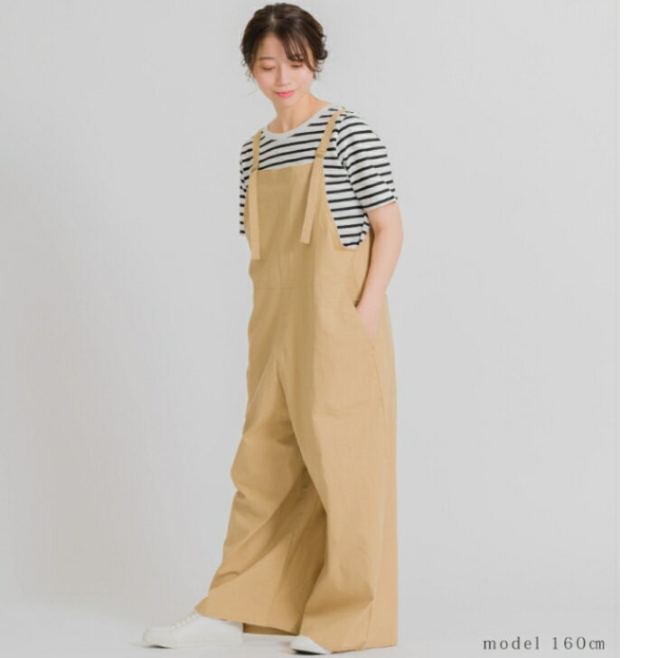 【即納】サロペット レディース オールインワン 体型カバー シンプル ナチュラルカラー 大きいサイズ オーバーオール 綿 無地 ワイドパンツ ワイド きれいめ ゆったり パンツ ブラック カーキ ベージュ 春 夏 オシャレ 送料無料 ボトムス