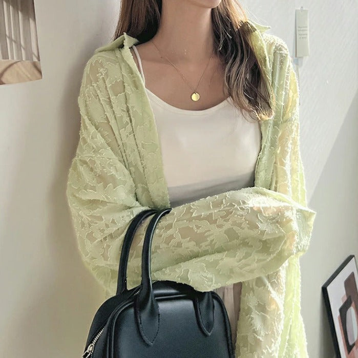 レディース トップス シャツ レース シフォン 長袖 3色 エアコン対策 軽い