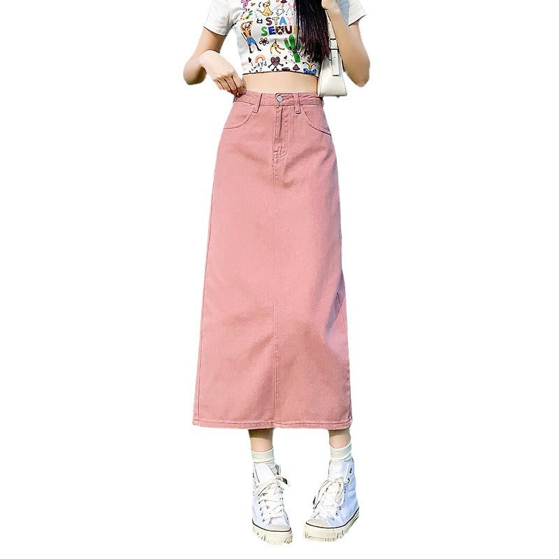 樂天商城 - ピンク デニム スカート レディース 夏 薄手 高ウエスト 小柄 着痩せ 効果◎