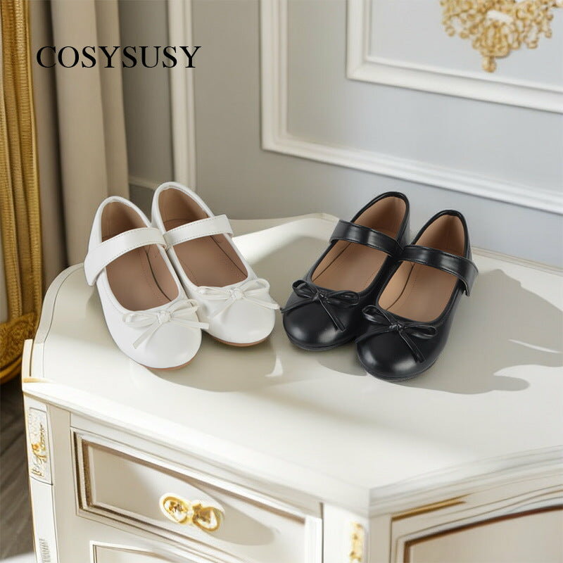 フォーマルストラップシューズ キッズ リボン付き 合成皮革 通園 通学 発表会 ブラック ホワイト 25～32
