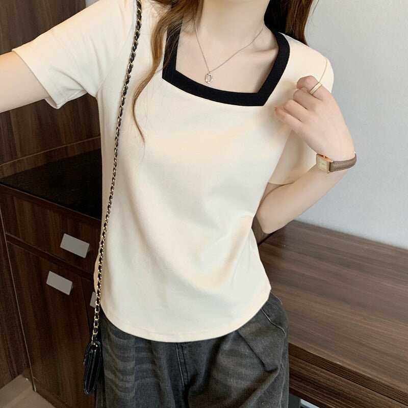 Rakuten - 着回し スクエアネック Tシャツ レディース 夏 配色デザイン 半袖 カジュアル 大きいサイズ対応 M〜4XL ブラック グリーン 大人カジュアル 30代