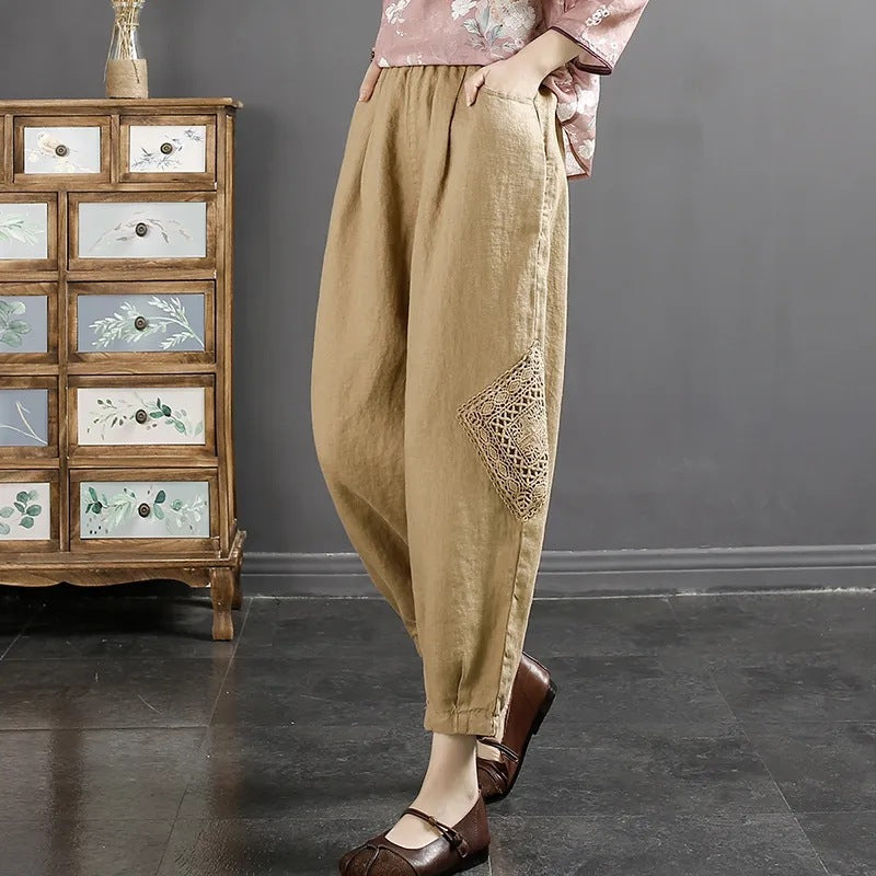 Rakuten - 綿麻 パンツ レディース 春夏 ゆったり ヘンプカラー M-4XL