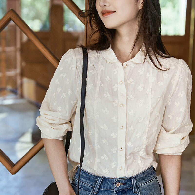 樂天商城 - シースルーブラウス レディース 夏 軽やか コットン 上品 ホワイト/アプリコット L