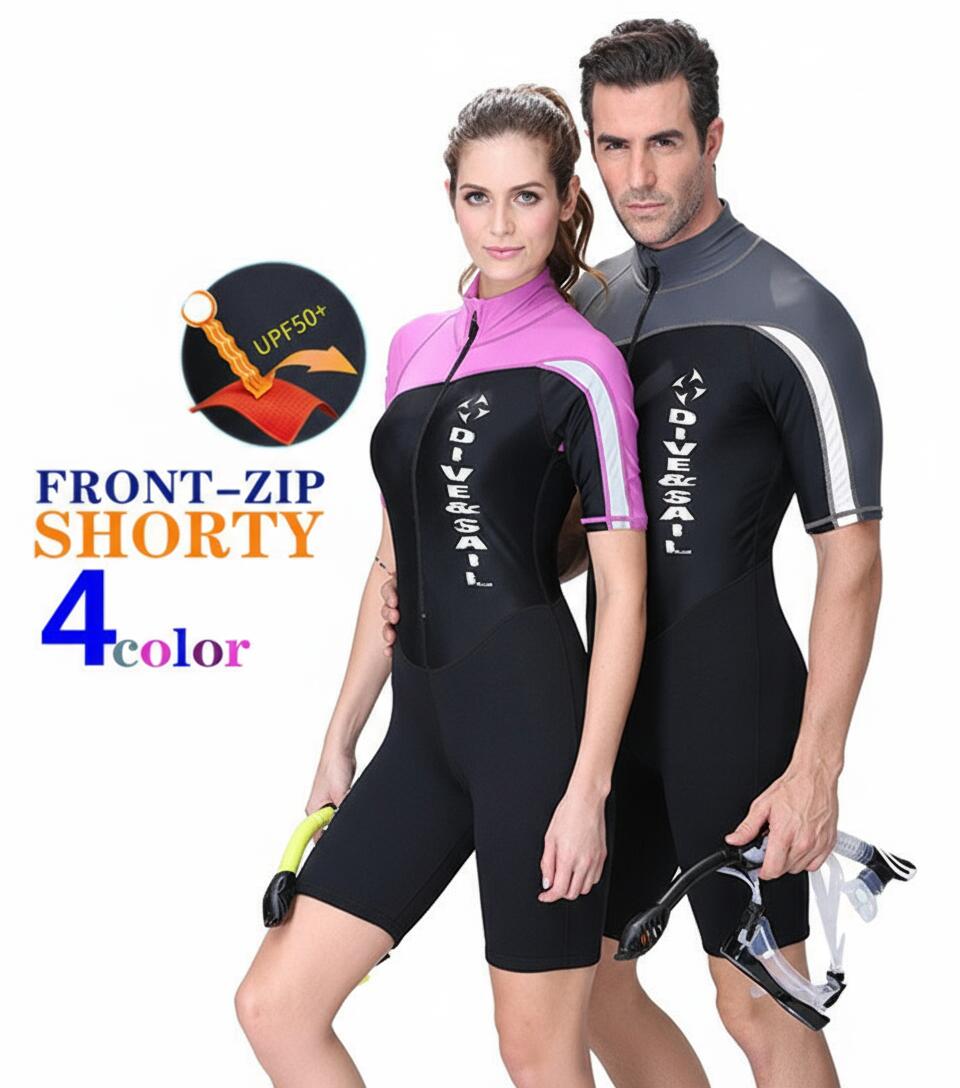 ウエットスーツ メンズ レディース 水着 スプリング ダイビングスーツ ショーティー 1.5mm 半袖 スイム..