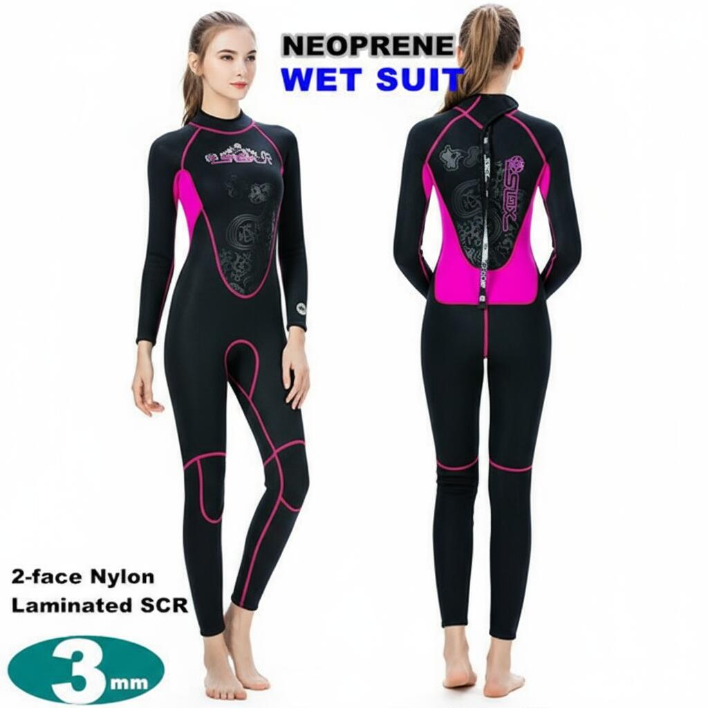 ウェットスーツ レディース 3mm サーフィン フルスーツ バックジップ ネオプレーン ダイビング マリン..