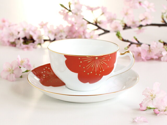 【大倉陶園直営店】　桜シリーズ 「吉祥桜」　カップ＆ソーサーペアセット 　約235...