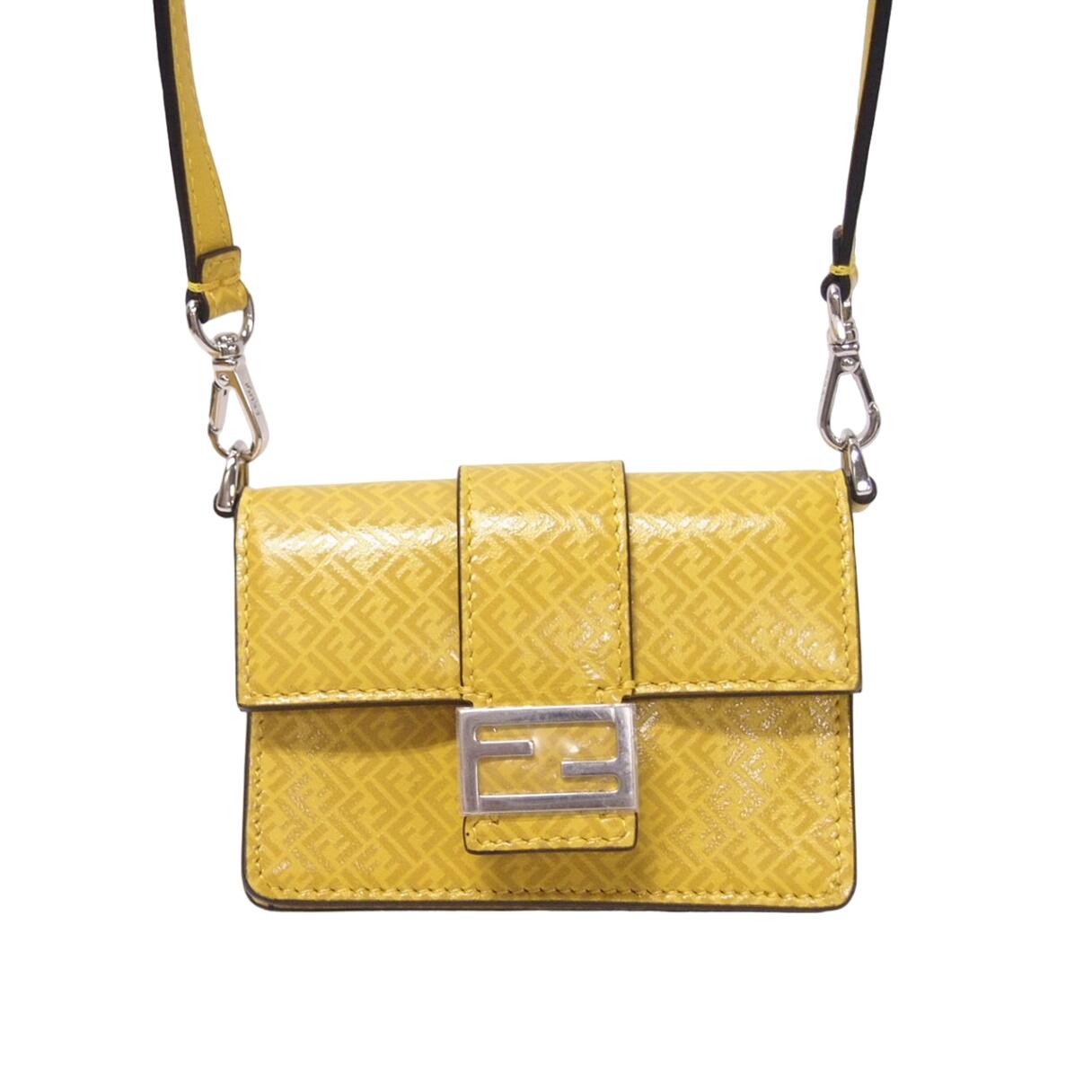 【中古】FENDI フェンディ マイクロ フラット バゲット バッグ FF ロゴ カードケース ショルダーバッグ イエロー J12-74【他サイト併売品】