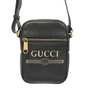 【中古】GUCCI グッチ ロゴ プリント メッセンジャーバッグ 574803 ショルダーバッグ レザー メンズ レディース ブラック G12-5【他サイト併売品】