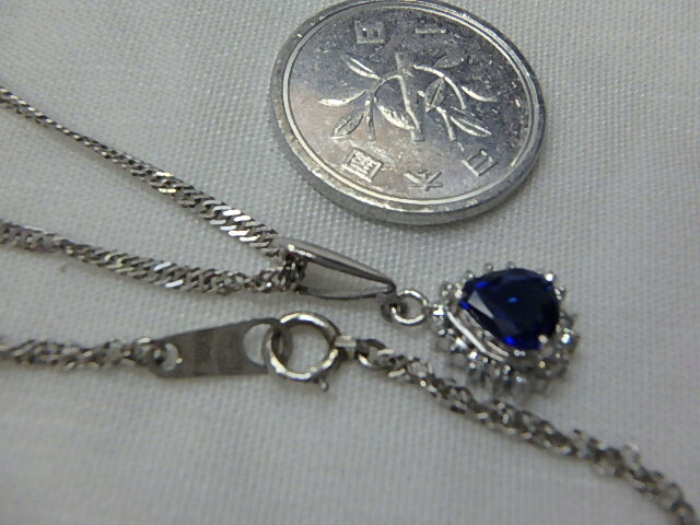 ブレークPおくらやのPt850、サファイヤ付きネックレス【中古】｜アングル2