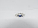 Pt900 青色石、ダイヤ入りリング【中古】#11